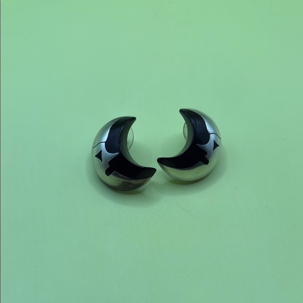 Sterling Silver and Onyx Moon Phase Face Earrings